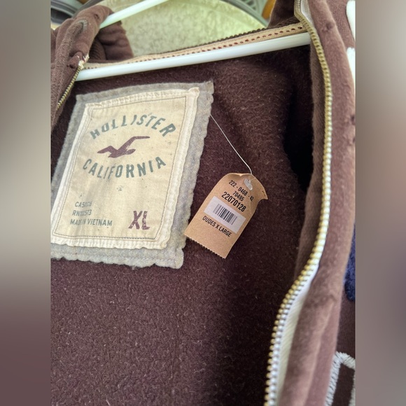Hollister Chocolate Brown Hoodie/Jacket with Embroidery Vintage Distressed new - Picture 8 of 9